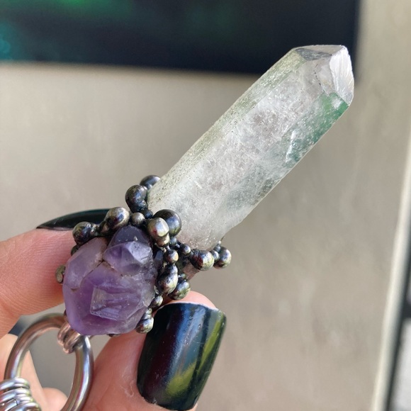 Natural raw purple amethyst &  crystal quartz gemstone boho charm necklace - Picture 13 of 16